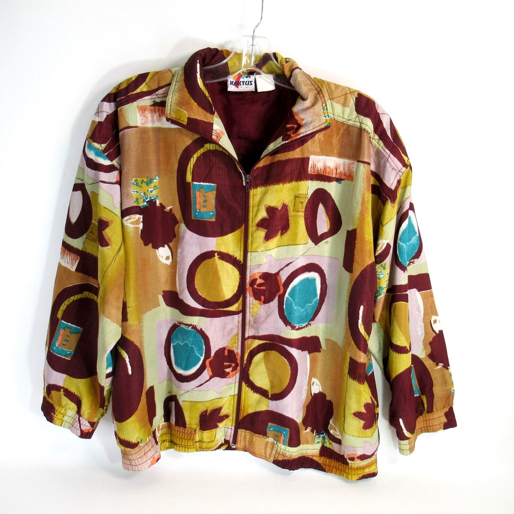 Kaktus Jacket Women 1X Multicolor Abstract Geo LIned Pockets Zip Lightweight